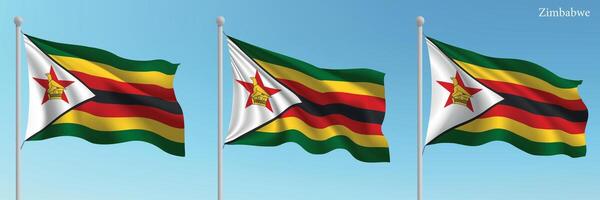 Three zimbabwean flags are flying in the air vector