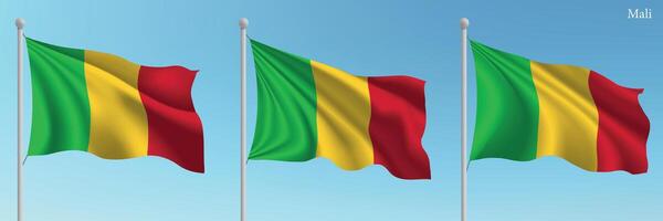 Three flags of mali are waving in the wind vector