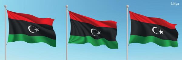 Three flags of libya waving in the wind vector