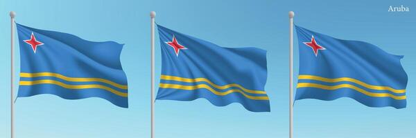 Three blue and yellow flags with the flag of aruba vector