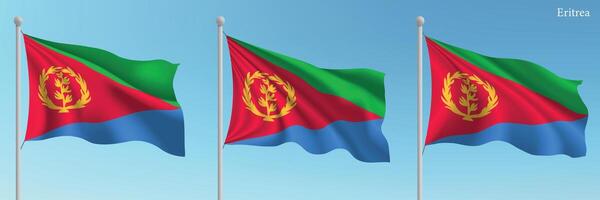 Three flags of eritrea are flying in the air vector