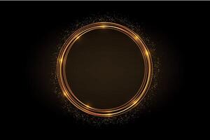 Golden circle frame with sparkles on black background vector