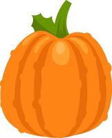Vibrant orange pumpkin with prominent vertical grooves and a sturdy green stem, creating a festive autumnal image perfect for harvest celebrations vector