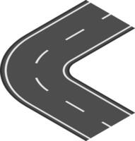 Isometric view of a winding road making a sharp turn, featuring white dashed lines, symbolizing change of direction, journey, and transportation vector