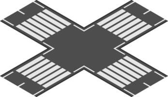 Four crosswalks and roads intersecting in an x shape, captured from above, illustrating concepts of urban planning, pedestrian safety, and traffic flow in a city environment vector