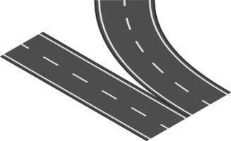 Winding road curves and splits into two straight paths, creating a visual representation of choices and different directions in life, viewed from an isometric perspective vector