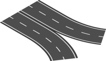 Two winding roads are crossing and merging on a white background, creating a dynamic intersection with lines indicating traffic flow and direction vector