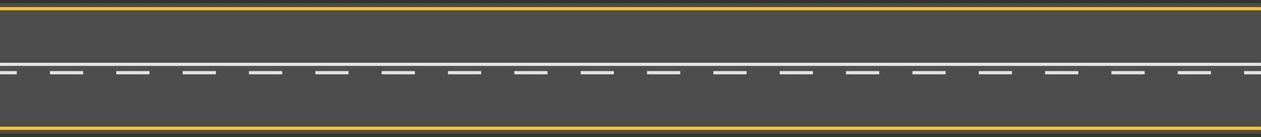 Straight empty road with white dashed line and yellow borders extending into the distance creates a sense of endless possibility and journey vector