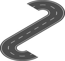 Winding road featuring two sharp turns, forming an elegant s shape, with white lane stripes contrasting against a bright white background, inviting journeys and adventures ahead vector