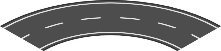 Top down view of a curved section of asphalt road with white lane dividers extending into the distance, creating a sense of journey and transportation vector