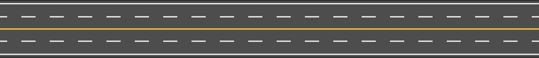 Straight highway road marking with white broken lines at the edges and a continuous yellow line in the center, representing traffic regulations and safe driving practices vector
