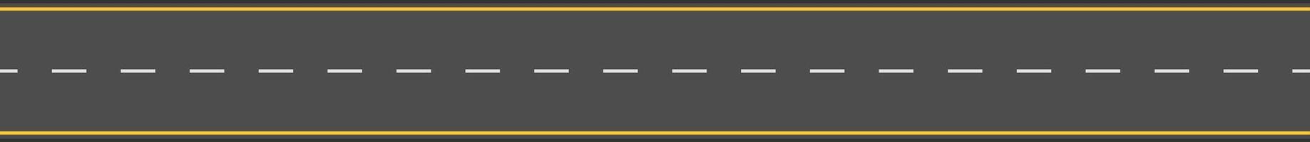 Horizontal illustration of a straight gray road with white dashed lines and glowing yellow edges, creating a sense of perspective and journey vector