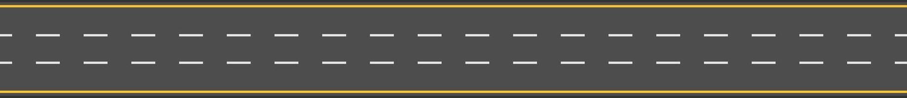 Seamless texture of an asphalt road surface featuring white dashed lines and yellow edges, ideal for backgrounds, game development, or any project requiring a realistic road depiction vector