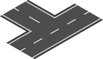 Y shaped two lane road branching off in different directions, featuring white dashed lines that clearly mark lanes on a dark gray asphalt surface, creating a distinct intersection vector