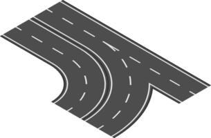 Isometric view of a highway ramp joining traffic flowing on the main road, creating a smooth transition for vehicles entering or exiting the highway vector