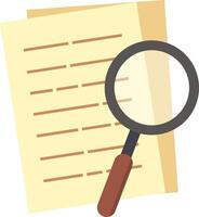 Magnifying glass hovering above a paper document, representing the processes of research, analysis, and careful scrutiny of written content for deeper understanding and insight vector