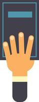 Hand of a businessman touching a book, perhaps reading or studying, promoting education and professional development, simple and minimalist flat design vector