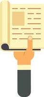 Hand holding an open book while pointing at the text with an index finger, emphasizing the importance of reading and fostering a love for education and knowledge vector