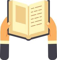 Businessman holding an open book with text and image, enjoying reading, studying, gaining knowledge or preparing for a presentation, promoting education and business in a simple yet powerful image vector