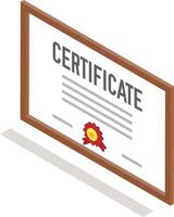 Isometric view featuring a framed certificate adorned with a vibrant red ribbon and seal, symbolizing graduation, academic achievement, and the pursuit of educational success vector