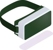 Isometric vr goggles with dark green lenses and white rim connected with black headband casting shadow on white background representing modern technology and virtual reality experience vector