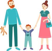 Smiling parents holding hands of their cheerful son, enjoying a leisurely walk, creating a heartwarming scene of family bonding and togetherness vector