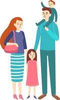 Smiling family posing for a portrait, with father carrying son on shoulders and holding daughter's hand, showcasing family unity and happiness vector
