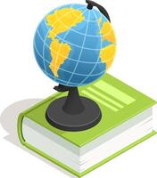 Geography textbook featuring a globe illustrating the earth and its continents, symbolizing education, learning, travel, and the spirit of exploration and discovery vector