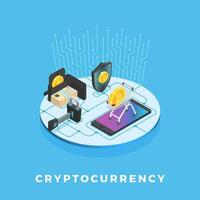 Cryptocurrency, shopping cart, wallet, mobile phone, shield and padlock are connected together on a circuit board, illustrating online shopping security and secure transactions vector