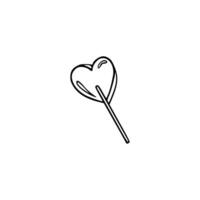 A black and white drawing of a heart shaped lollipop vector