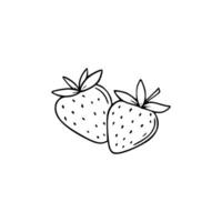 Two strawberries are drawn in a line on a white background vector
