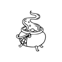 A cauldron with a pot of boiling water and a pot of food coloring vector