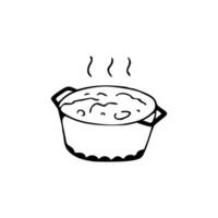 A black and white drawing of a pot of soup vector