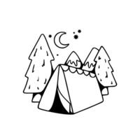 A tent in the woods with trees and a moon vector