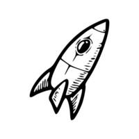 A black and white drawing of a rocket vector
