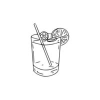 A drawing of a drink with a straw and a slice of lemon vector
