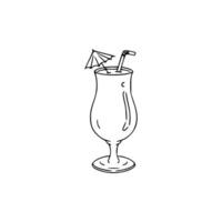 A drawing of a drink with a straw and umbrella vector