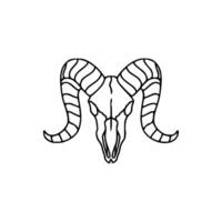 Ram skull outline icon in black and white vector