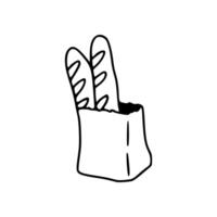 A drawing of a baguette in a bag vector
