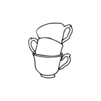 A black and white drawing of a cup and saucer vector