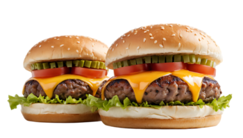 Fresh and juicy burger featuring crisp lettuce, tomatoes, and onions, isolated on transparent background png