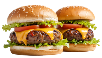 Enjoy a flavorful burger with crisp lettuce, juicy tomatoes, and onions, isolated on transparent background png