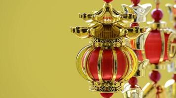Close up of beautiful Chinese New Year lanterns and decoration with Chinese word meaning Good Fortune and Blessing video