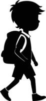 A schoolboy going school silhouette art illustration design. vector
