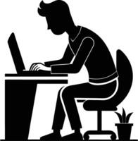 People working at desk or table and typing silhouette art illustration design as like workplace theme vector