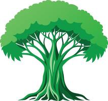 A green Banyan tree art illustration and colorful graphics design vector