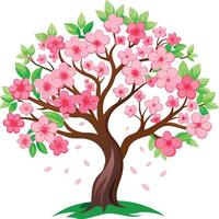 Green Cherry blossom tree art illustration and colorful graphics design vector