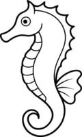 Sea horse and fish outline art illustration design, simple objects isolated on white background. Hand drawn colouring page. vector