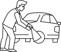 A man washing a Car line drawing abstract concept illustration. Transport owner using self-service car wash, foam spray, water splash, shiny automobile outline, vehicle maintenance drawing. vector