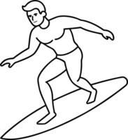 Surfing continuous line drawing of surfer and waves. Surfing in sea hand drawn minimalism style. The concept of surfing and sea sports outline art and illustration design. vector
